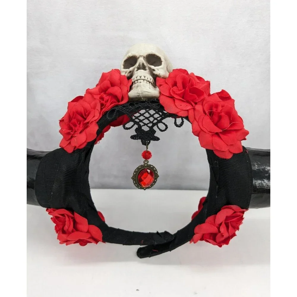 Gothic Antler Roses Skull Headband Hair Accessories Costume One Size Fit Most